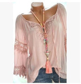 Autumn Spring Cotton Women Tie Collar Decorative Lace Hollow Out Plain Long Sleeve Blouses